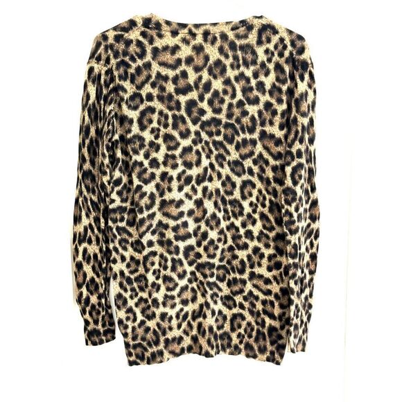 Michael Kors Medium Cotton Blend V-neck Leopard Print Sweater SZ M GUC - Picture 2 of 4